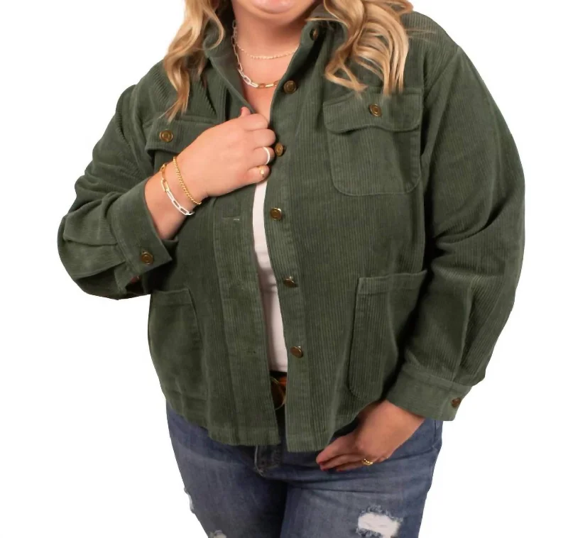 Della Double Pocket Jacket In Green Casual Women's Clothing Online