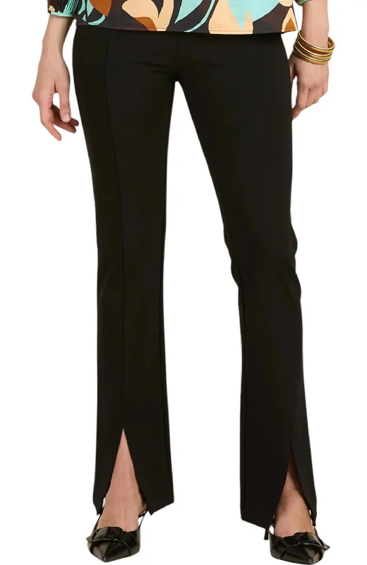 Margie Stretch Slit Front Pants In Black Charming Women's Garments