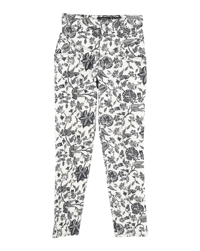 Isabel Marant Lorrick Cropped Floral-Print Jeans in White Cotton Women's Clothes for All-Day Comfort and Style