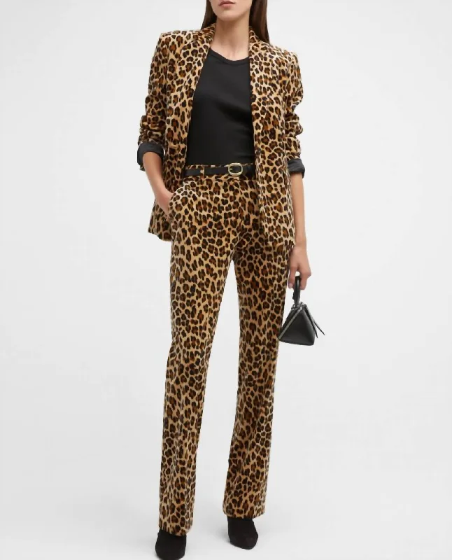 Leopard Velvet Mini Boot High Waist Pants In Multicolor Women's Formal Event Attire