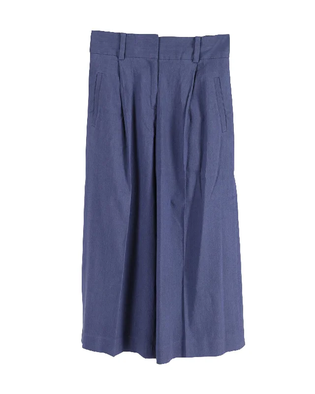 Diane Von Furstenberg Flared Cropped Trousers in Blue Linen Chic Women's Clothing