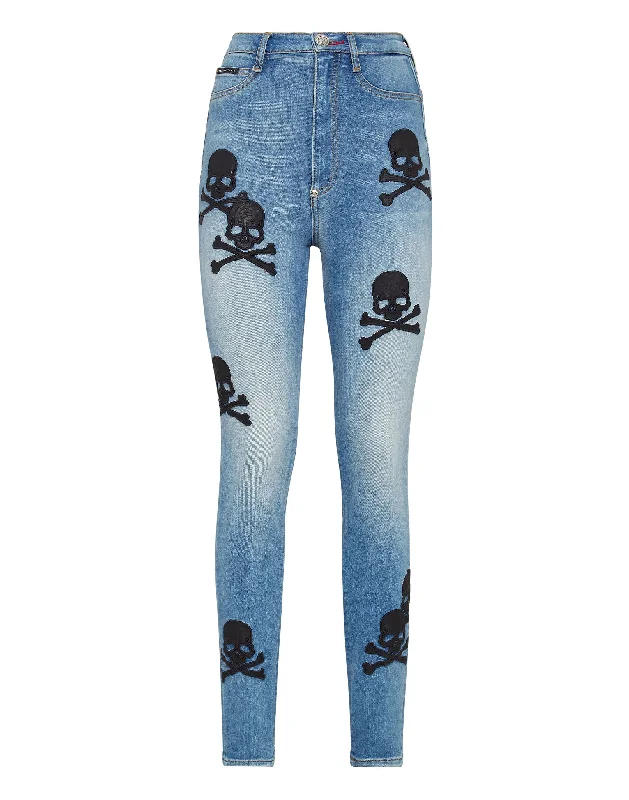 Denim Super High Waist Jegging Skull Women's Elegant Apparel