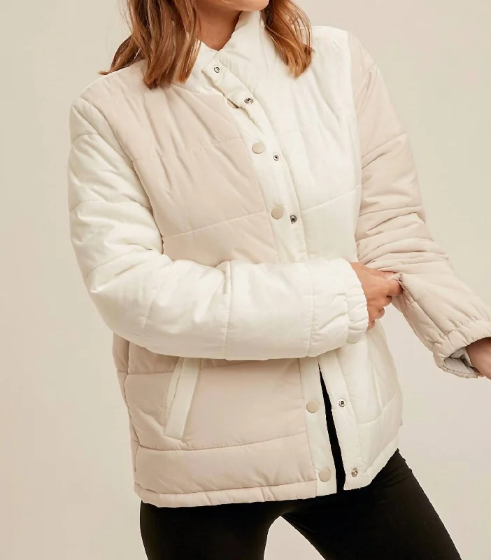 Keely Puffer Jacket In Cream/beige Stylish Dresses for Women