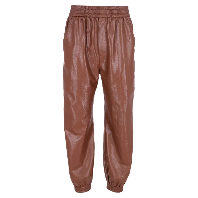 Nanushka Elastic Waist Pants in Brown Polyester Casual Style for Busy Women