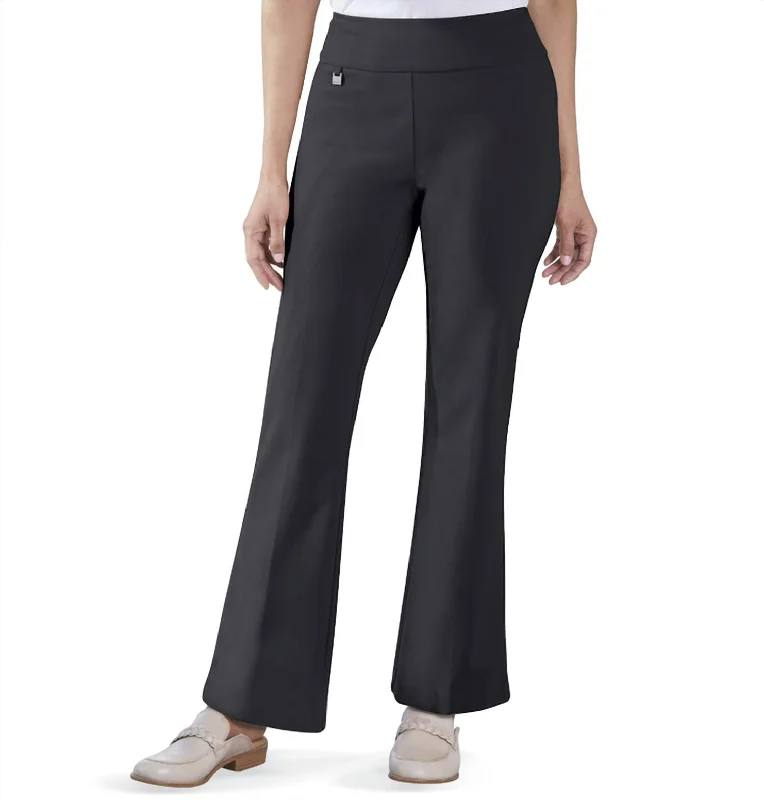 Wide Band Elastic Waist Flare Leg Pant In Black Women's Everyday Attire