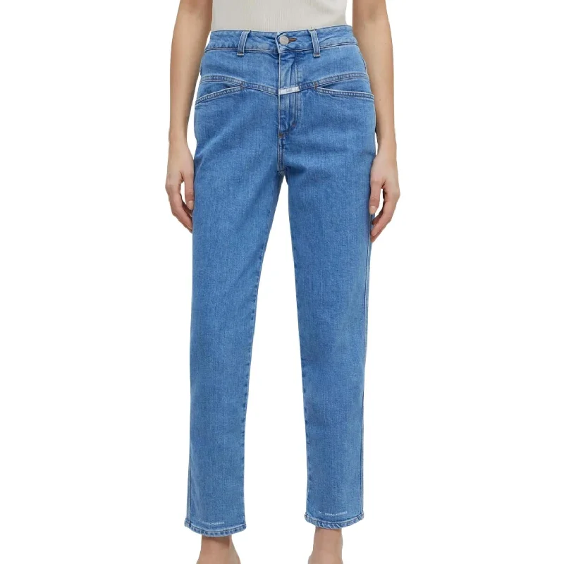 Pedal Pusher Jean In Mid Blue Women's Elegant Outfit