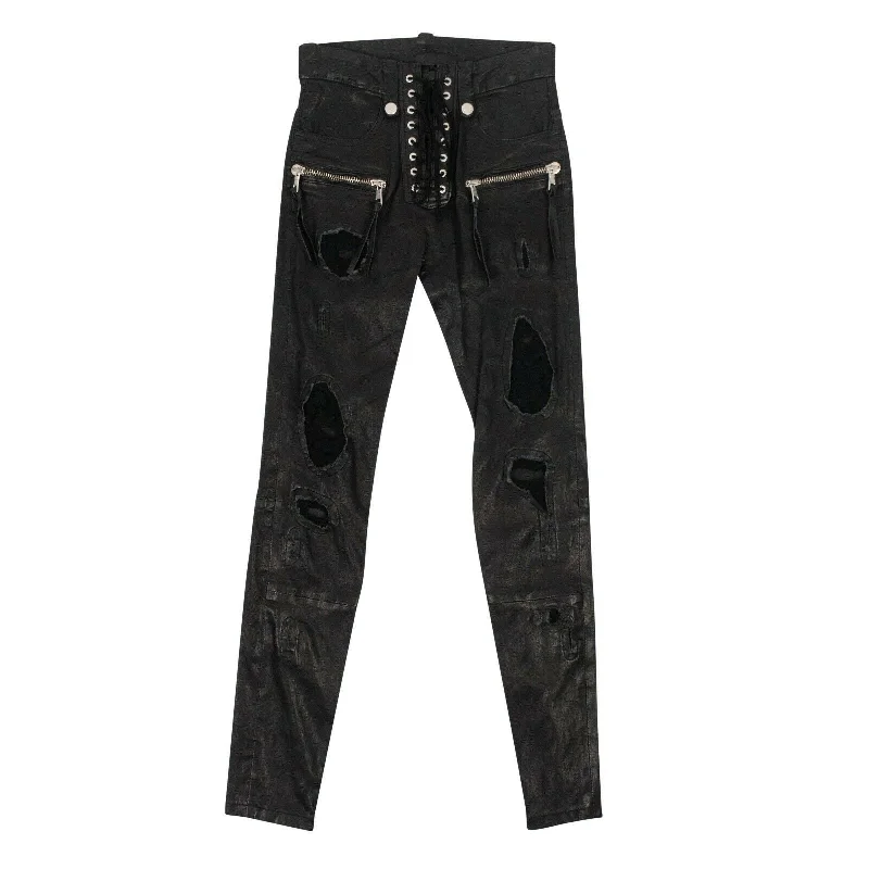 Unravel Project Leather Distressed Lace Up Skinny Pants - Black Women's Evening Garments