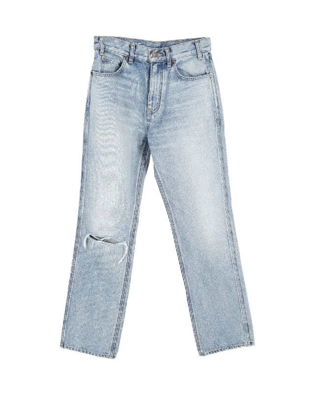 Celine Ripped Washed Denim Jeans in Blue Cotton Fashionable Tops for Women