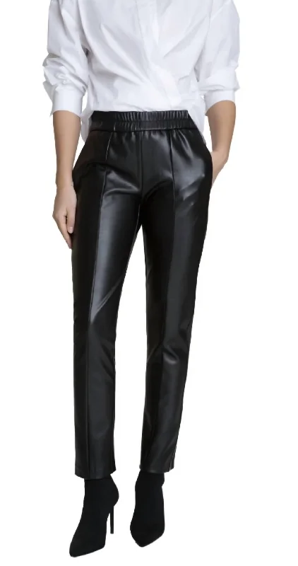 Vegan Leather Pant With Seaming In Black Women's Clothing Stores