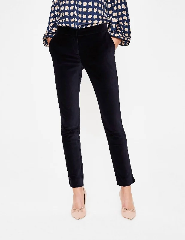 Velvet Straight Leg Ankle Pants In Navy Blue Women's Effortless Casual Outfit