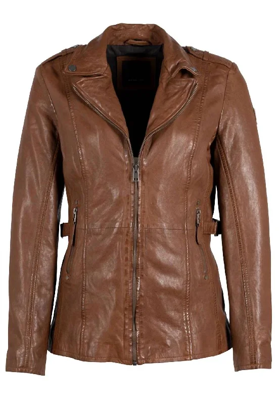 Women's Yellie Leather Jacket In Cognac Women's Work Outfit