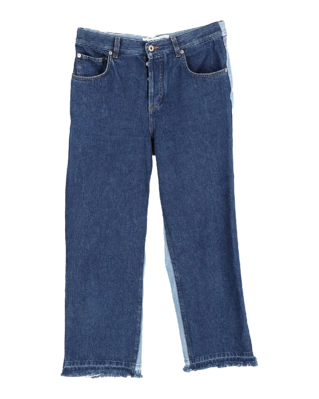 Loewe Two-Tone Wide Leg Pants in Blue Denim Women's High Street Fashion