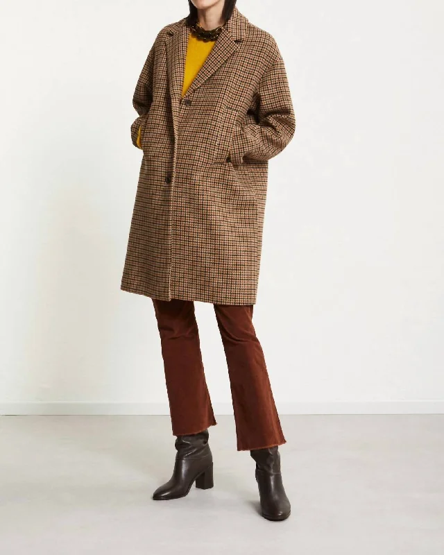 Wool-Blend Check Coat In Bruciato Women's Elegant Garments