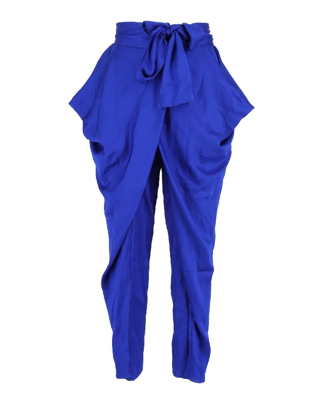 Diane Von Furstenberg Draped Pegged Pants in Blue Silk Women's Professional Outfit