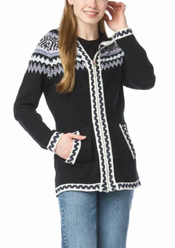 Winnie Fair Isle Hooded Knit Jacket In Black Clothing Sales