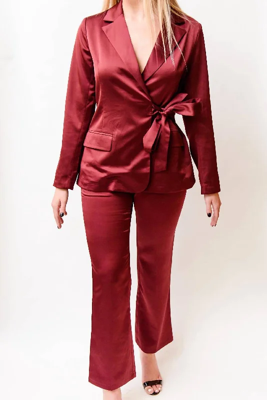 Glenda Satin Trouser In Burgundy Women's Clothes And Garments