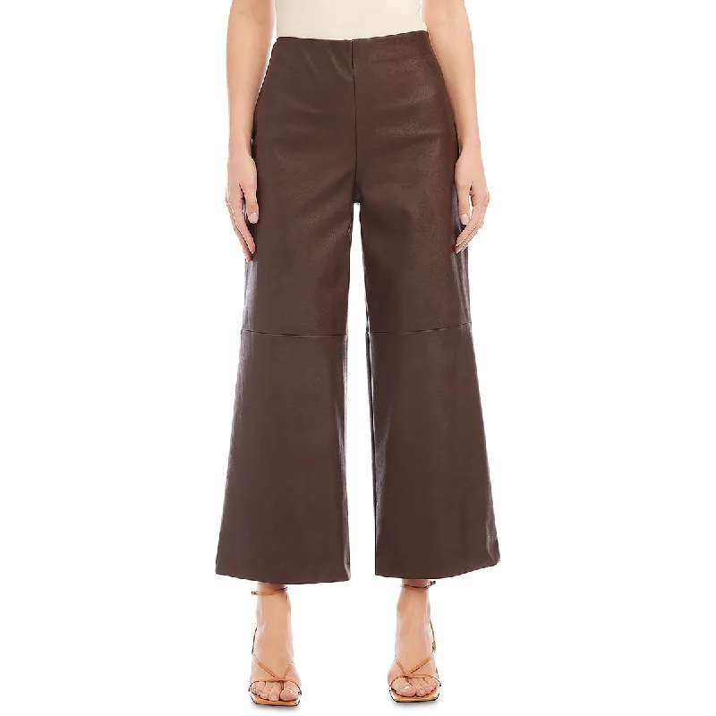 Womens Faux Leather Wide Leg Cropped Pants Women's Holiday Clothing