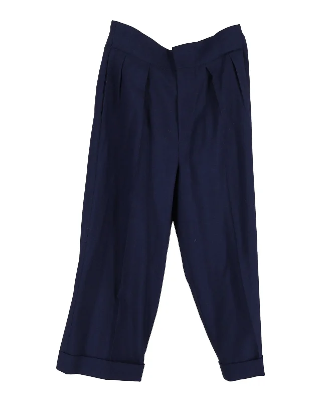 Marni Pleated Trousers in Navy Blue Wool Workwear Fashion for Women