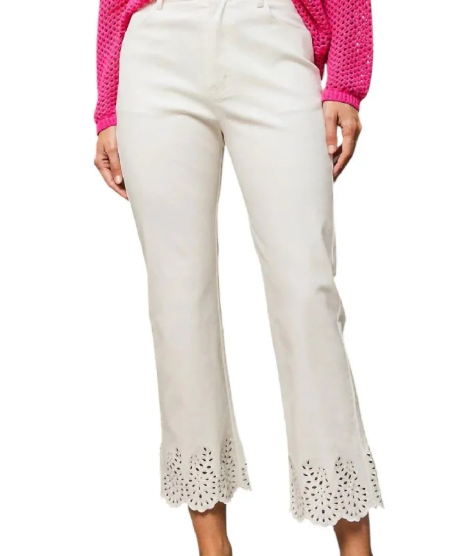 Perforated Scallop Edge Pants In White Women's Clothes Online Shopping