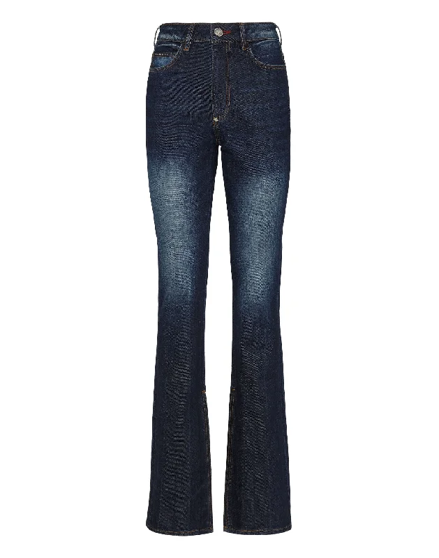 Denim Trousers Flare Fit Iconic Plein Women's Clothing For Everyday Wear