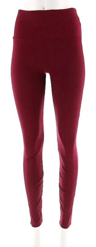 Women's Elastic Wide Waistband Solid Stretch Nylon Knit Leggings In Wine Red Sales For Clothes