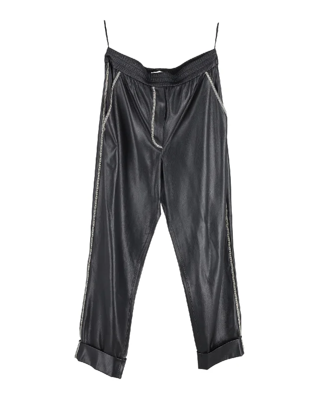 Nanushka Elastic-Waist Trousers in Black Faux Leather Shop Ladies Clothes