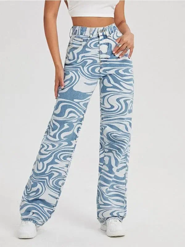 Women Mid-Rise Jeans - Swirl Abstract Jeans Women's Outerwear Apparel