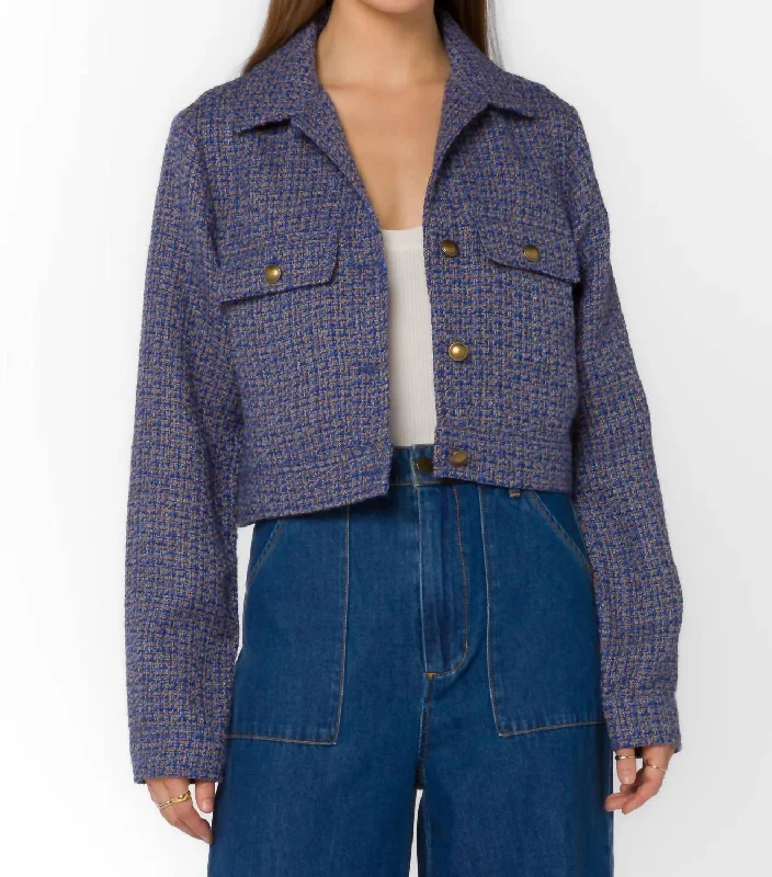 Mateo Tweed Jacket In Blue Tan Women's Professional Clothes