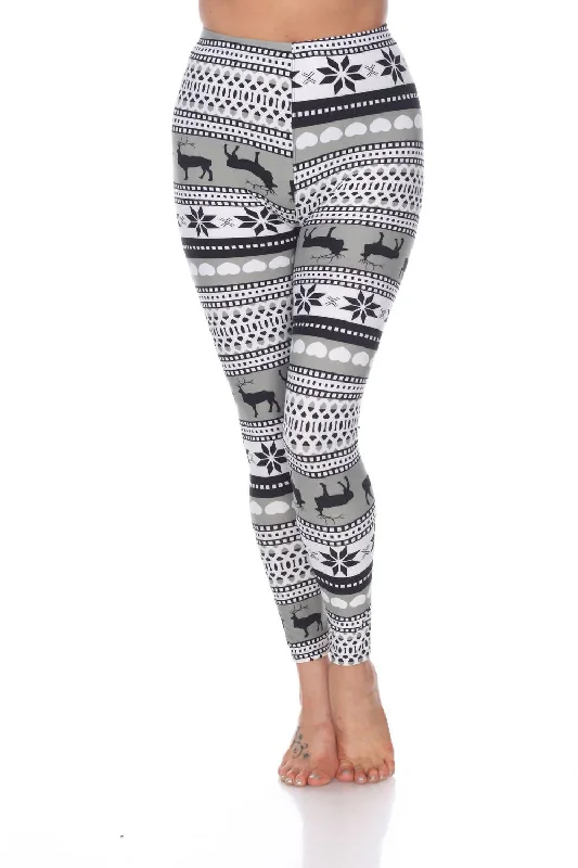 Reindeers Printed Leggings In Grey / White Weekend Sale