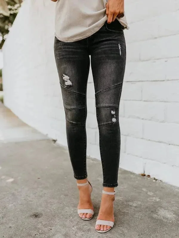 Women Biker Skinny Jeans Vintage-Inspired Women's Apparel