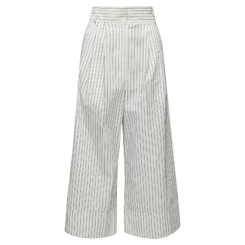 Tibi pinstriped linen pleated wide leg cropped pants Women's Clothing For Work