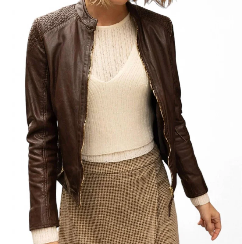 Alisah Rf Leather Jacket In Dark Brown Women's Chic Apparel