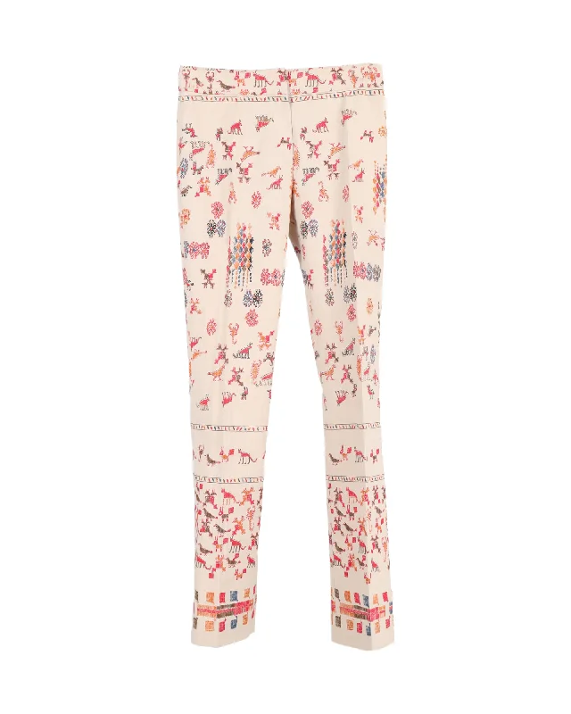 Alberta Ferretti Printed Trousers in Beige Cotton Women's Casual Outfit