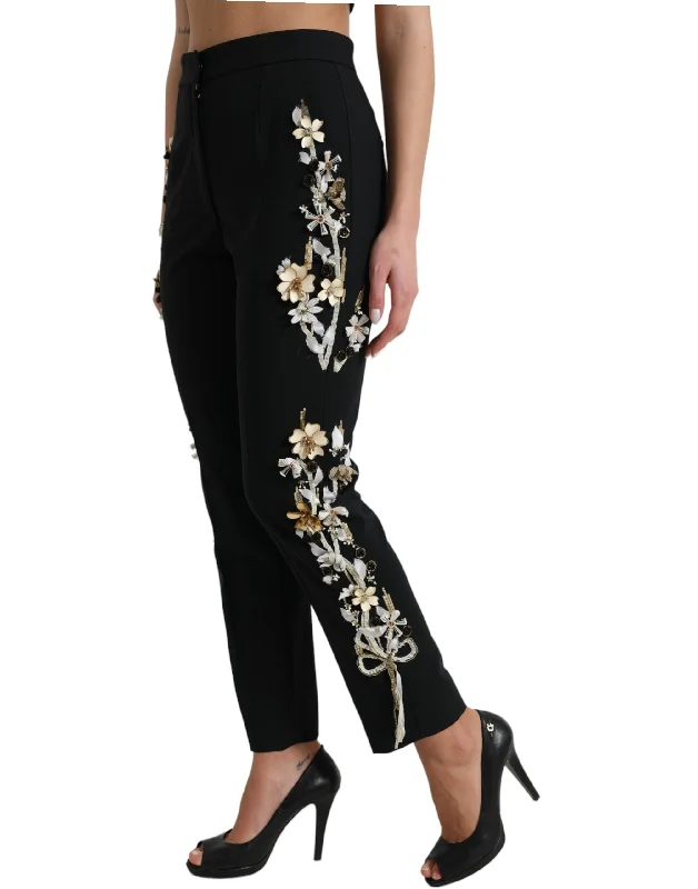 Dolce & Gabbana Elegant High Waist Floral Tape Women's Pants Stylish Dresses for Women