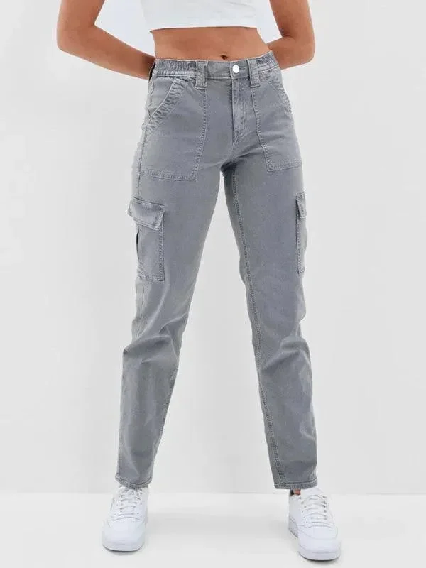 Washed Women Cargo Denim Jeans Women's Clothes And Apparel Sets