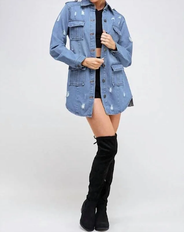 Denim Jacket In Light Washed Women's Comfortable Lounge Outfit