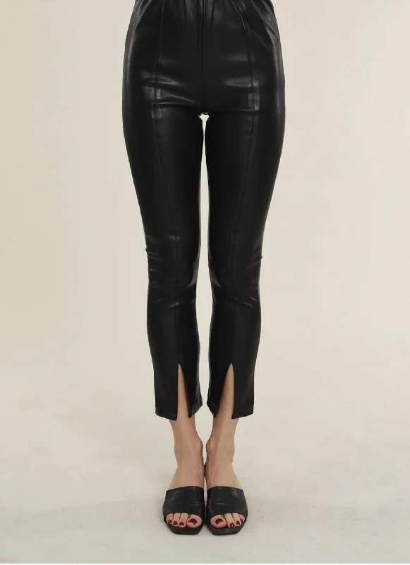 Vegan Leather Split Hem Leggings In Black Clothing Online