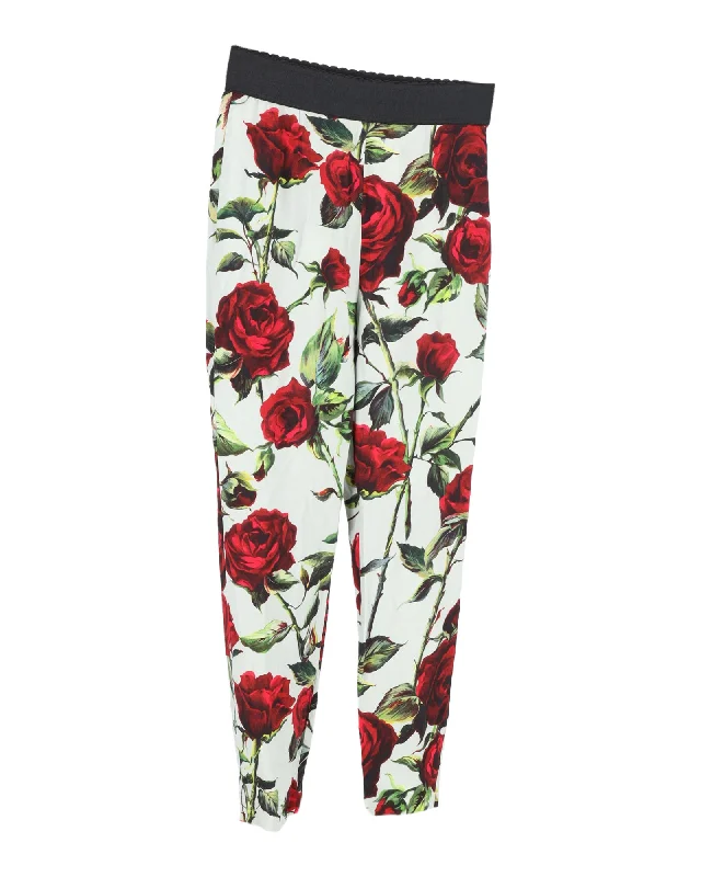 Dolce & Gabbana Floral Print Leggings in Multicolor Silk Trendy Women's Dresses Online