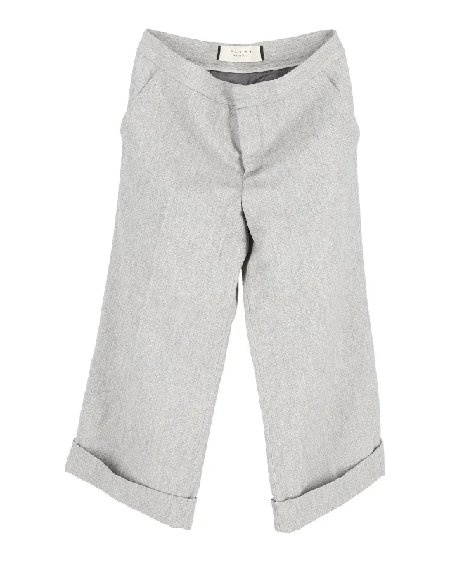 Marni Folded Hem Trousers in Grey Cupro Women's Evening Wear