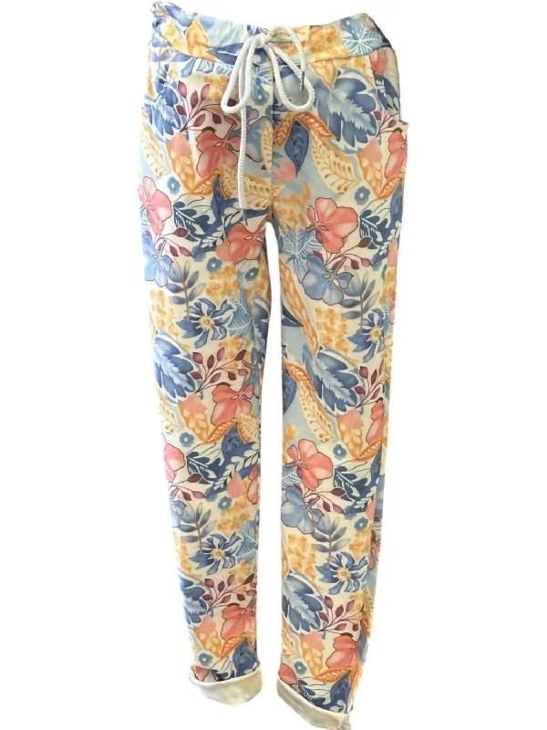 Women's Crinkle Pants In Fall Floral Print Women's Office Clothing