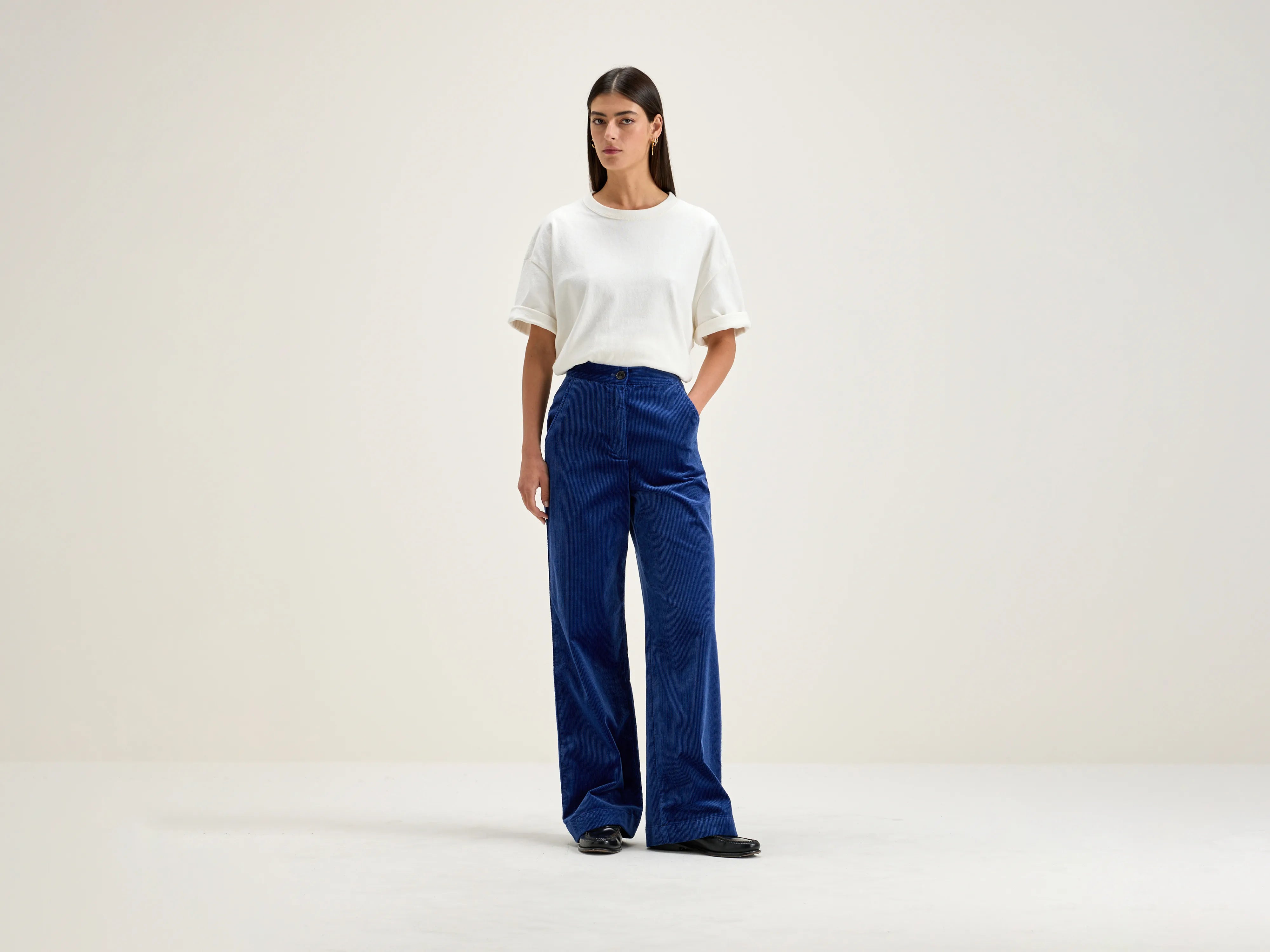 Gabor straight wide trousers (242 / W / BLUE) Comfortable Women's Clothing