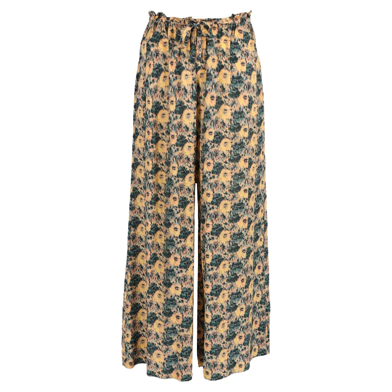 Ulla Johnson Sawyer Printed Pants in Yellow Silk Chic Casual Wardrobe Essentials