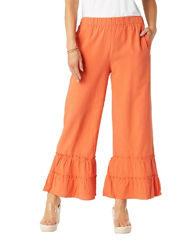 Audrey Tiered Ruffle Pants In Orange Poppy Chic Women's Garments