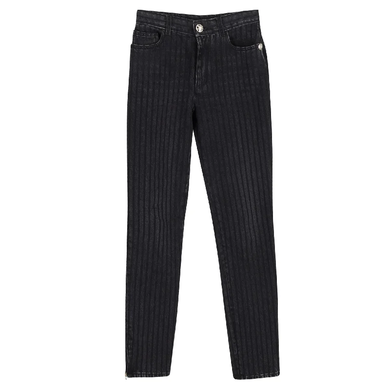 Chanel Pinstripe Straight-Leg Jeans in Grey Cotton Casual Women's Clothing