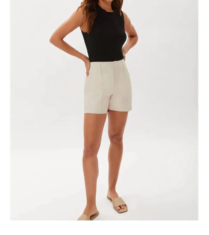 Leather Short With Pintucks In Natural Sale On Clothing