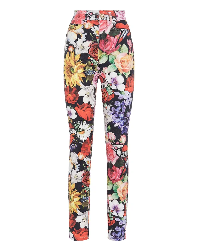 Denim Super High Waist Jeggings Love Flowers Women's High-Fashion Clothes