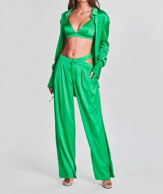 Zarri Silk Pant In Kelly Green Women's Luxury Garments