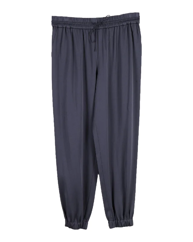 Jason Wu Drawstring Pants in Navy Blue Silk Women's Activewear for Exercise and Sports