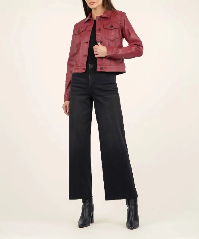 Julia Coated Crop Jacket In Dark Red Online Boutique Stores