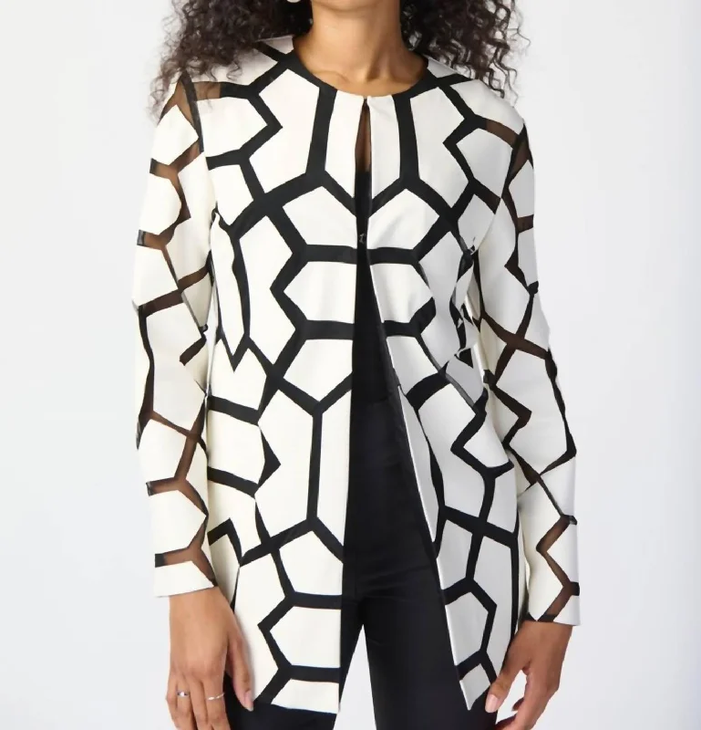 Laser-Cut Leatherette On Mesh Jacket In Vanilla/black Women's Clothes